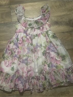 Laura Ashley London Girls Floral Ruffle Collar Dress Size 6X